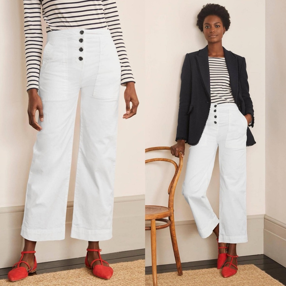 Boden White High-Waisted Trousers